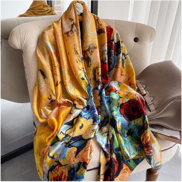 New 100% Silk Print Long Scarf Shawl Wraps - Picture 3 of 11